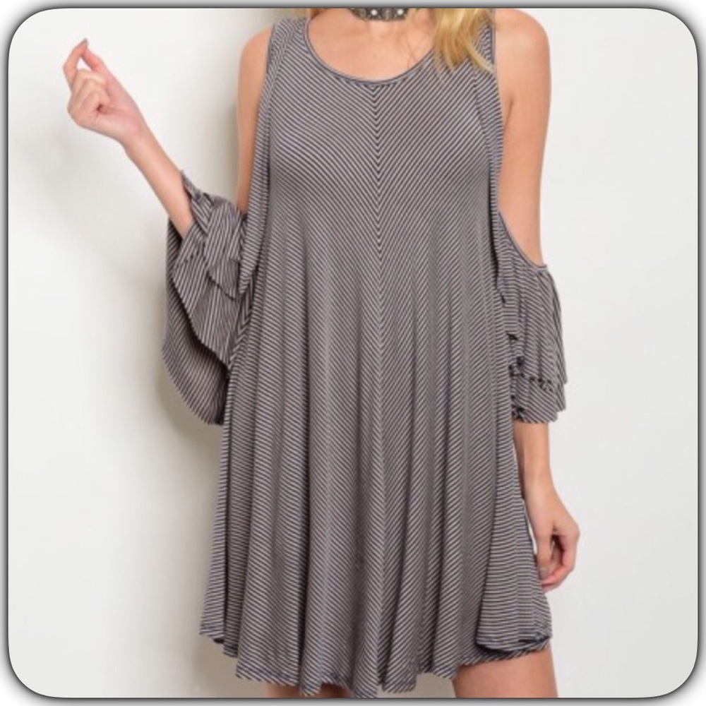 Navy Taupe Cold Shoulder Dress